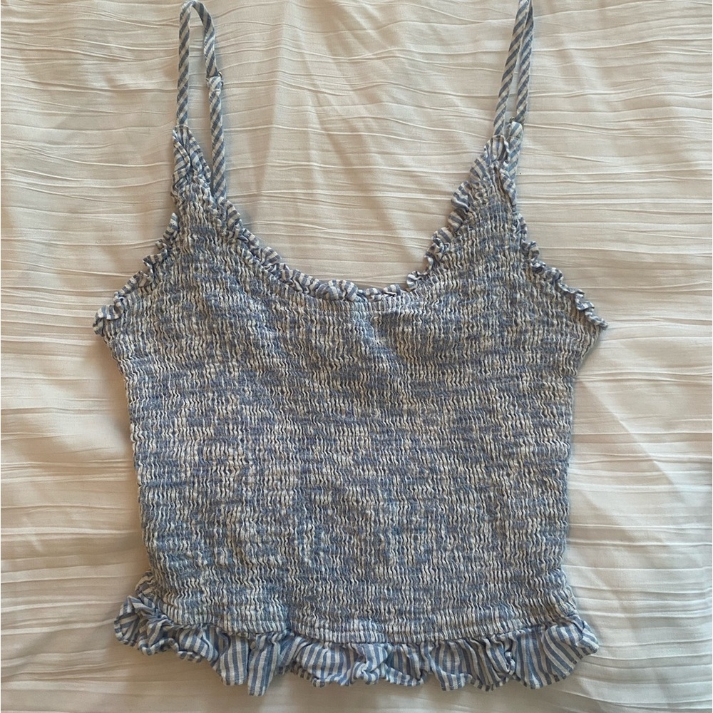 Blue+White Ruffled Crop Top